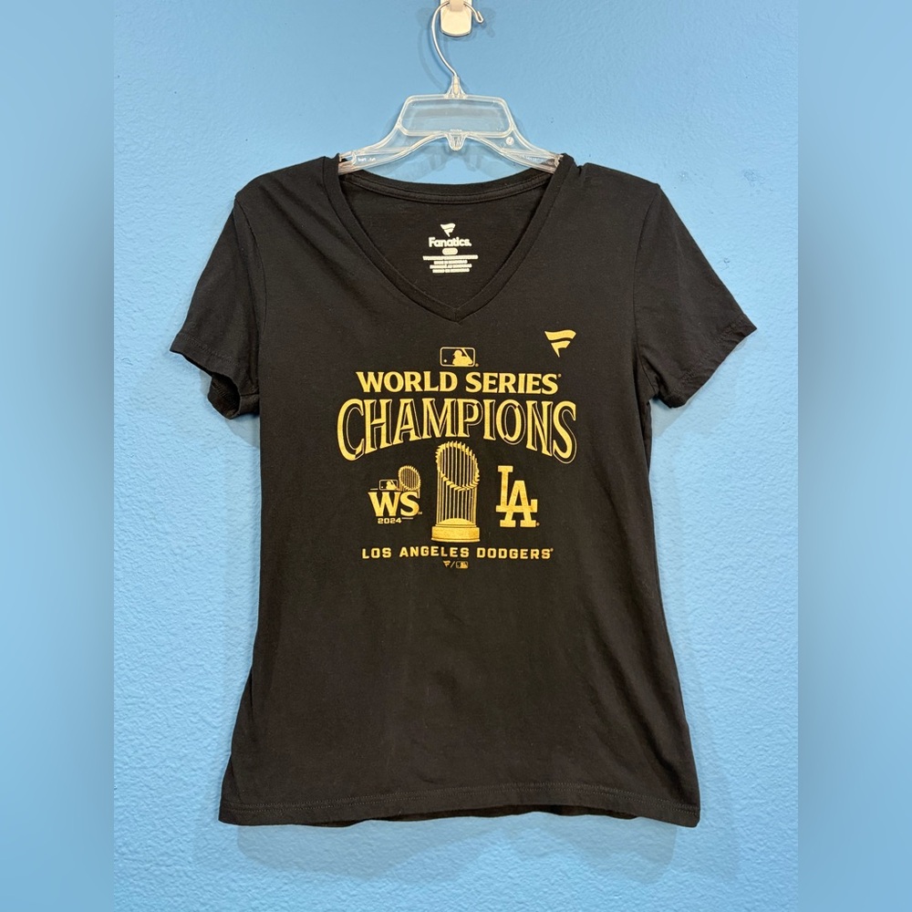 Fanatics MLB 2024 World Series Champions Dodgers Black Gold Shirt Women Sz Small